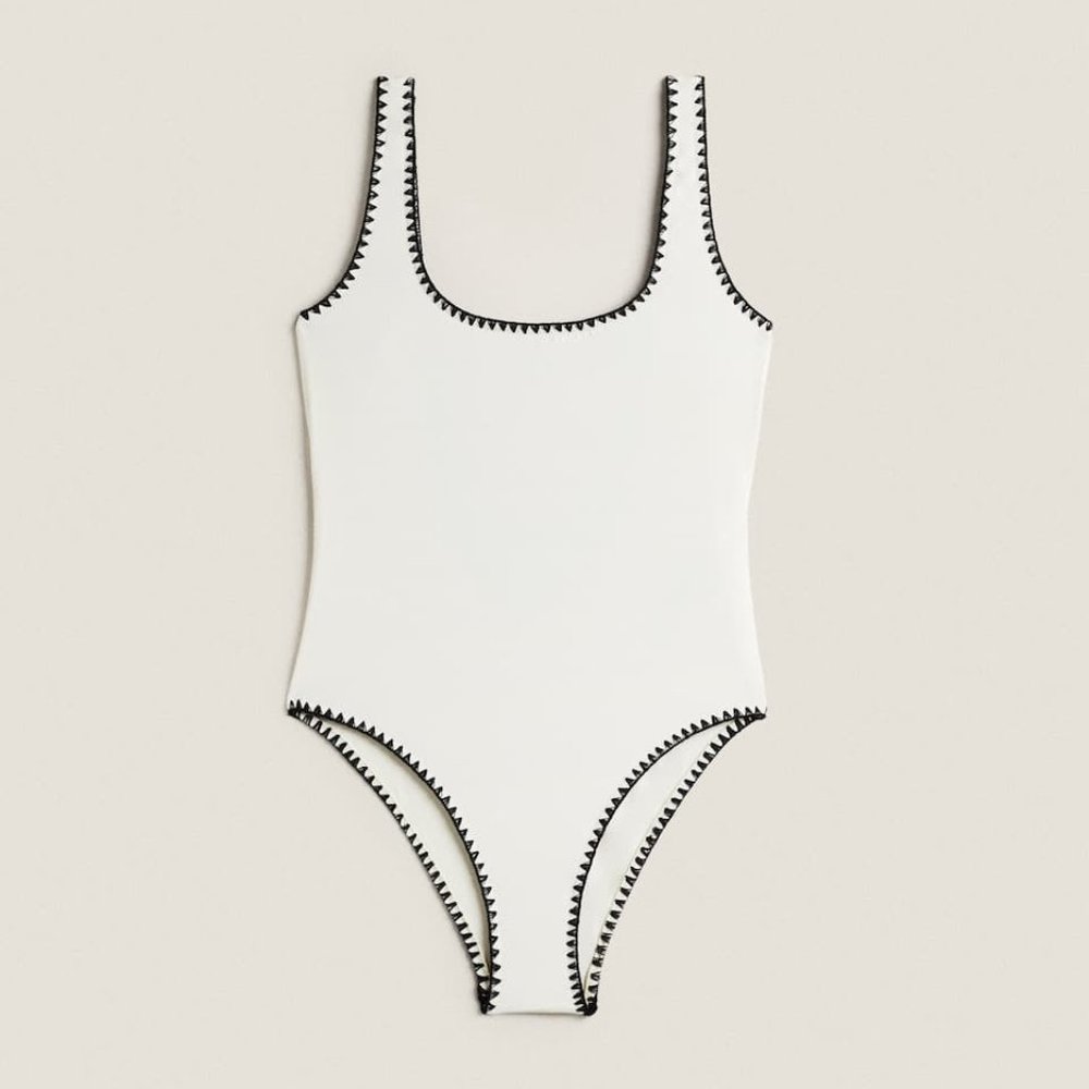 NWT Zara Contrast Stitch One Piece Swimsuit